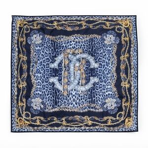 ROBERTO CAVALLI  | Black Gray Jewel RC Logo 100% Silk 35" Square Foulard Scarf